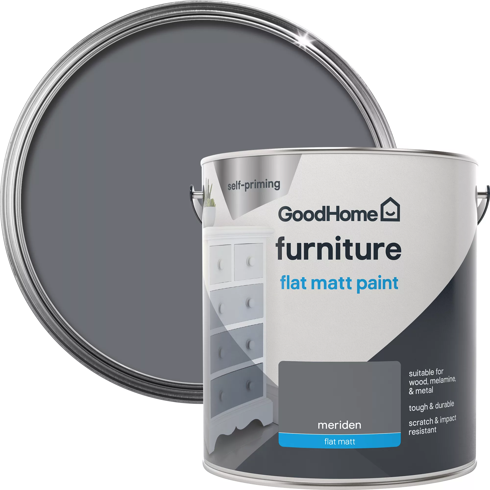 GoodHome Renovation Meriden Flat Matt Furniture Paint, 2L