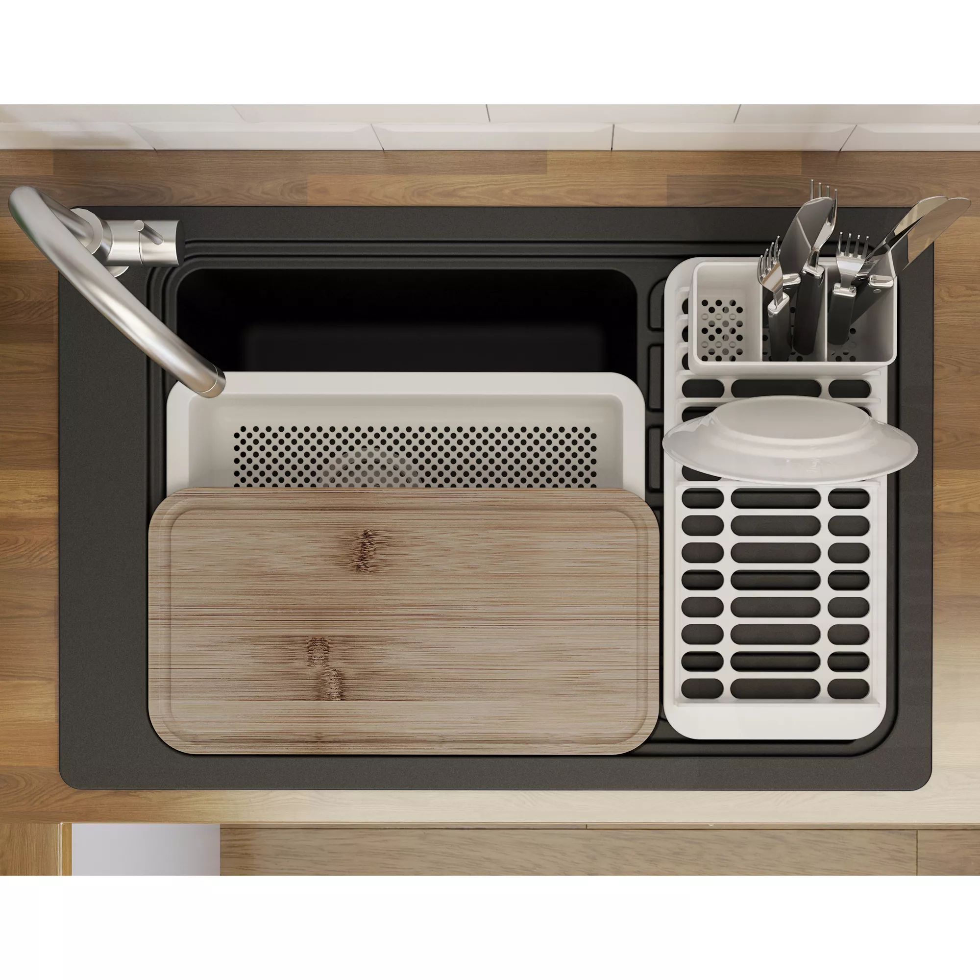 GoodHome Romesco Black Composite Quartz 1 Bowl Sink & Drainer (W)516mm X (L)773mm - Image 4