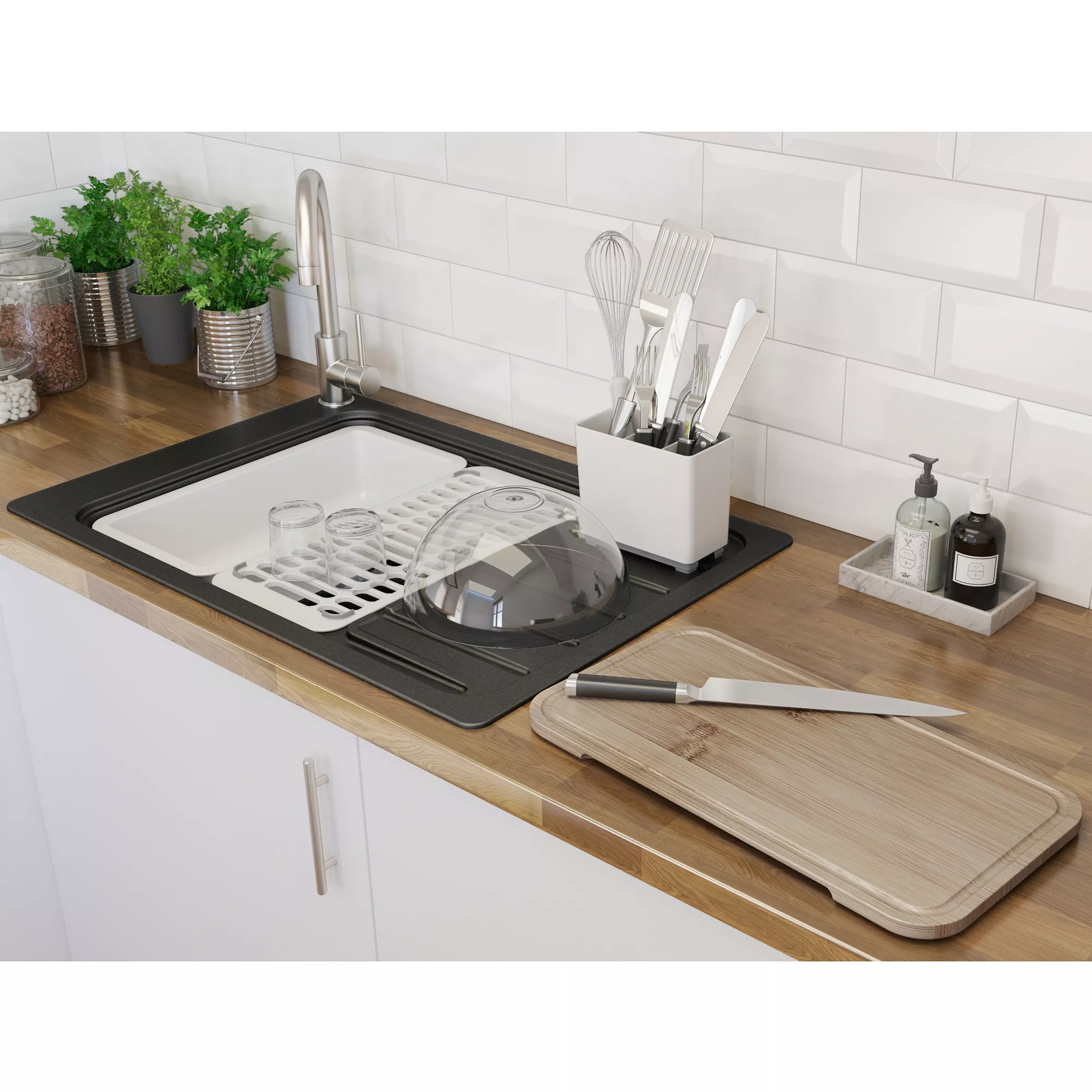 GoodHome Romesco Black Composite Quartz 1 Bowl Sink & Drainer (W)516mm X (L)773mm - Image 5