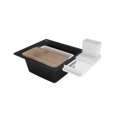 GoodHome Romesco Black Quartz Composite Rectangular 1 Bowl Composite Sink (W)511mm