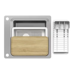 GoodHome Romesco Metallic Effect Stainless Steel Rectangular 1 Bowl Kitchen Sink (W)510mm