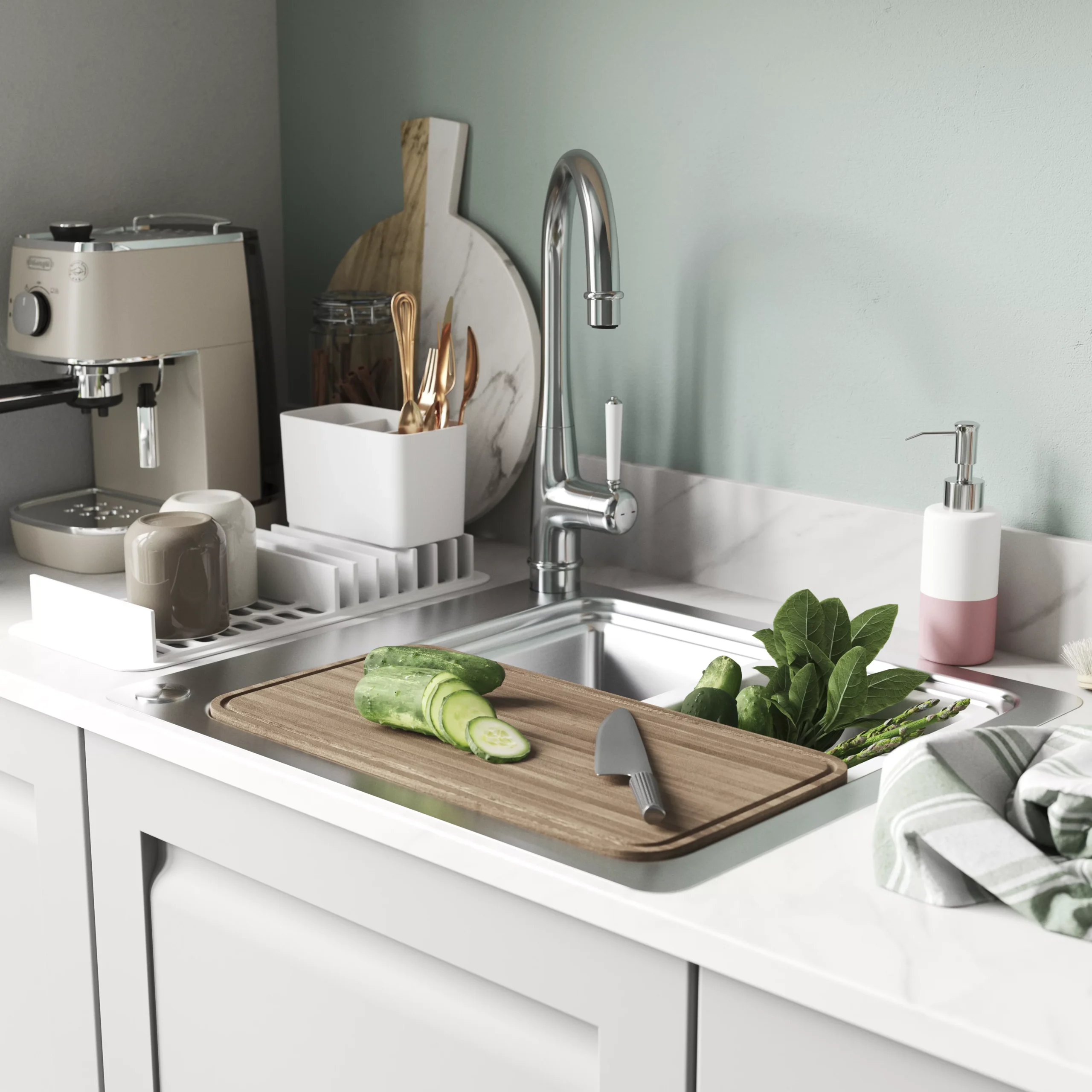 GoodHome Romesco Stainless Steel Rectangular 1 Bowl Sink (W)511mm - Image 11