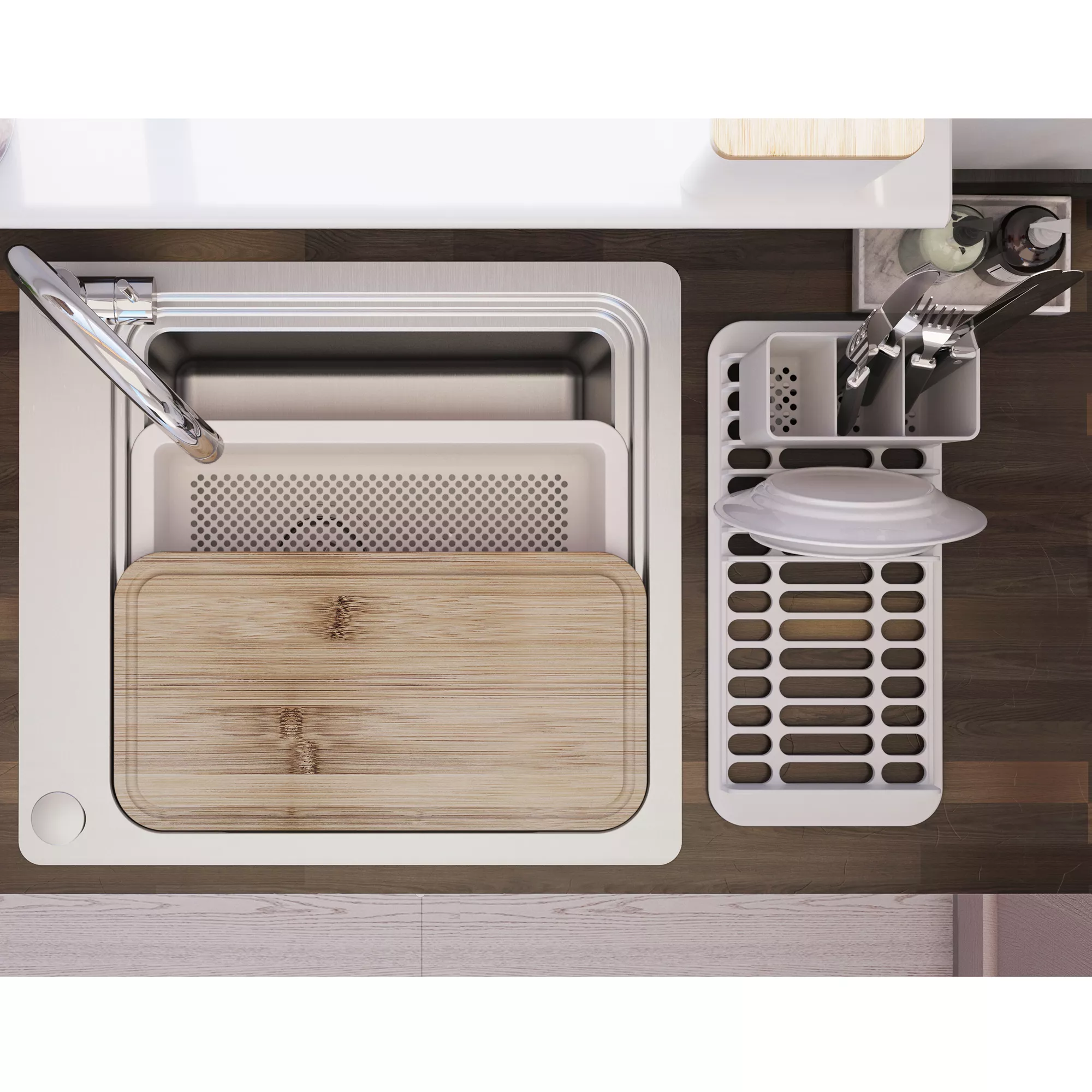 GoodHome Romesco Stainless Steel Rectangular 1 Bowl Sink (W)511mm - Image 3