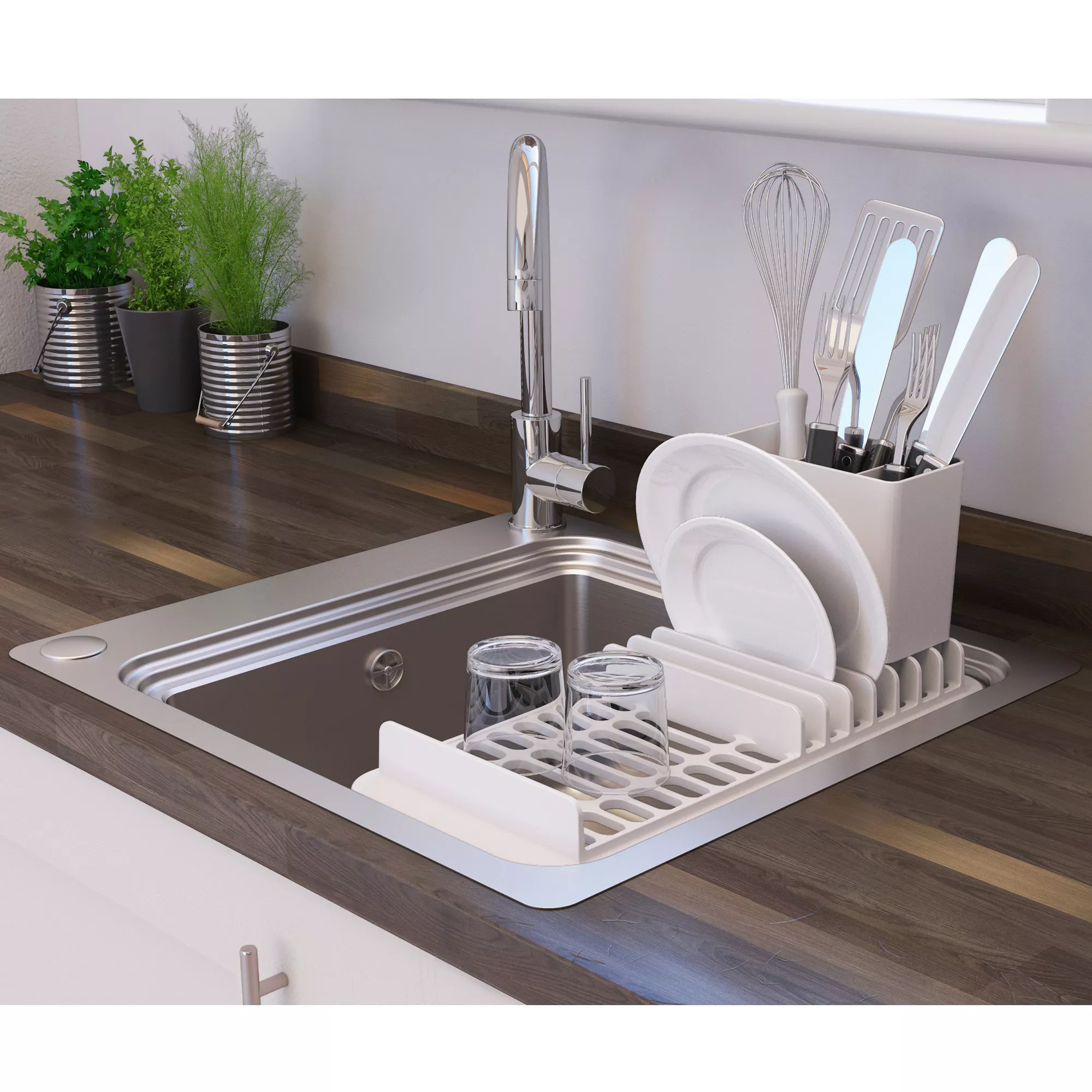 GoodHome Romesco Stainless Steel Rectangular 1 Bowl Sink (W)511mm - Image 7