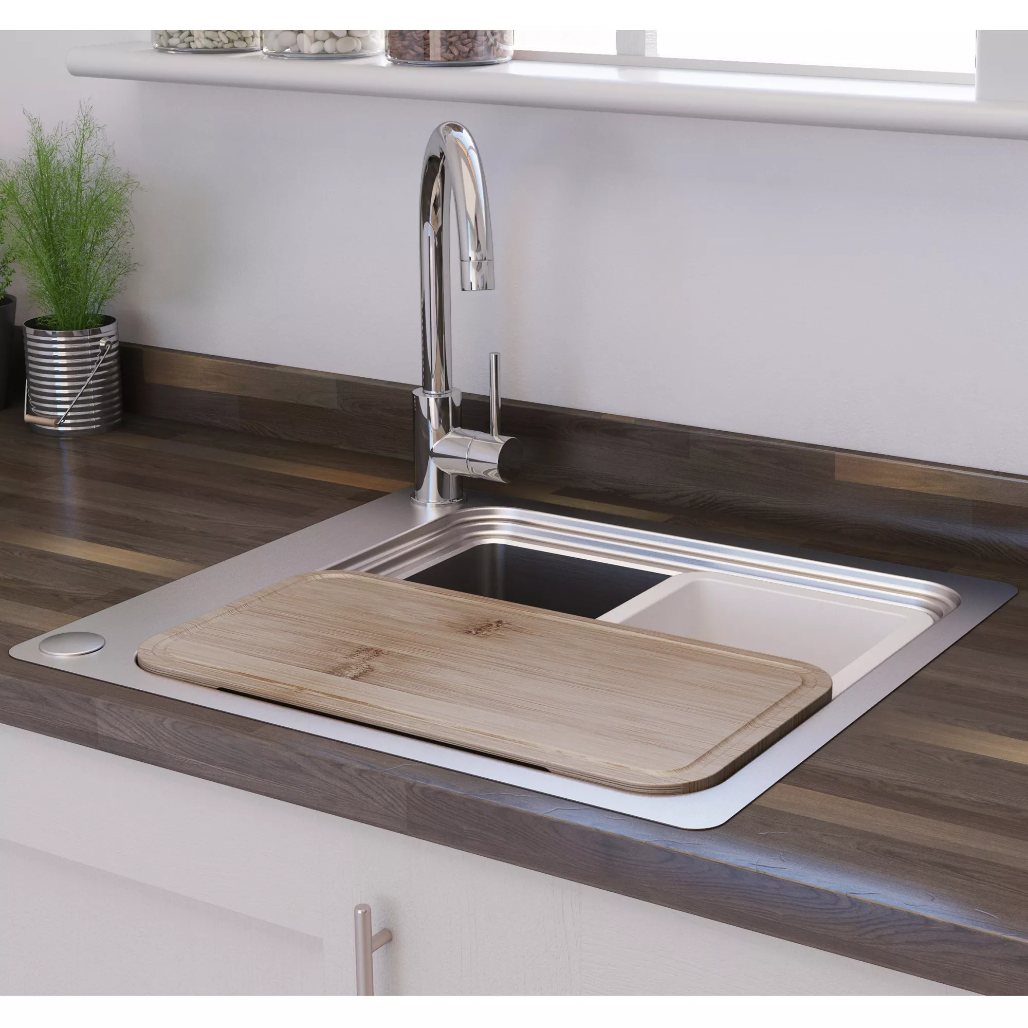 GoodHome Romesco Stainless Steel Rectangular 1 Bowl Sink (W)511mm - Image 9