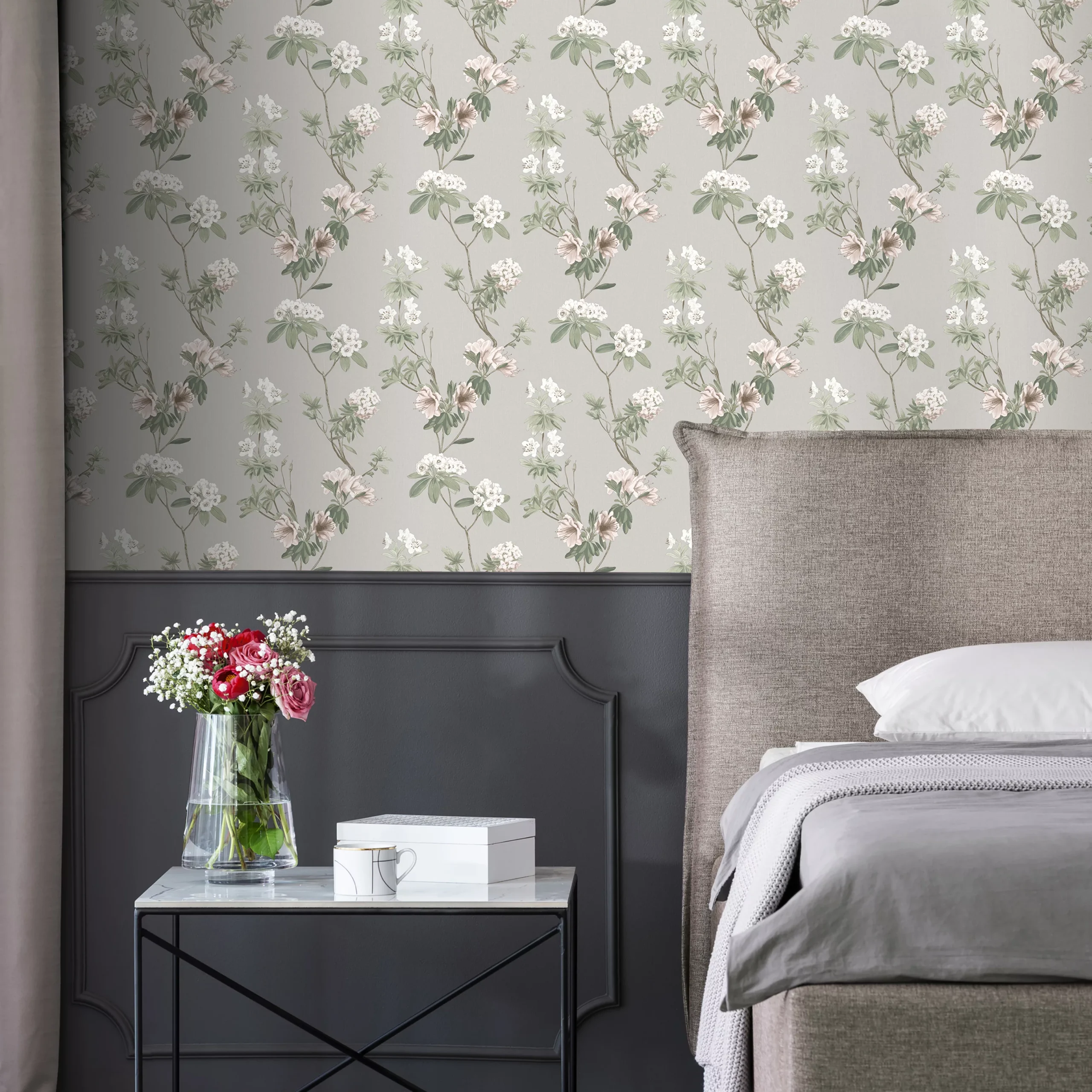 GoodHome Rubin Dark Grey Floral Textured Wallpaper - Image 3