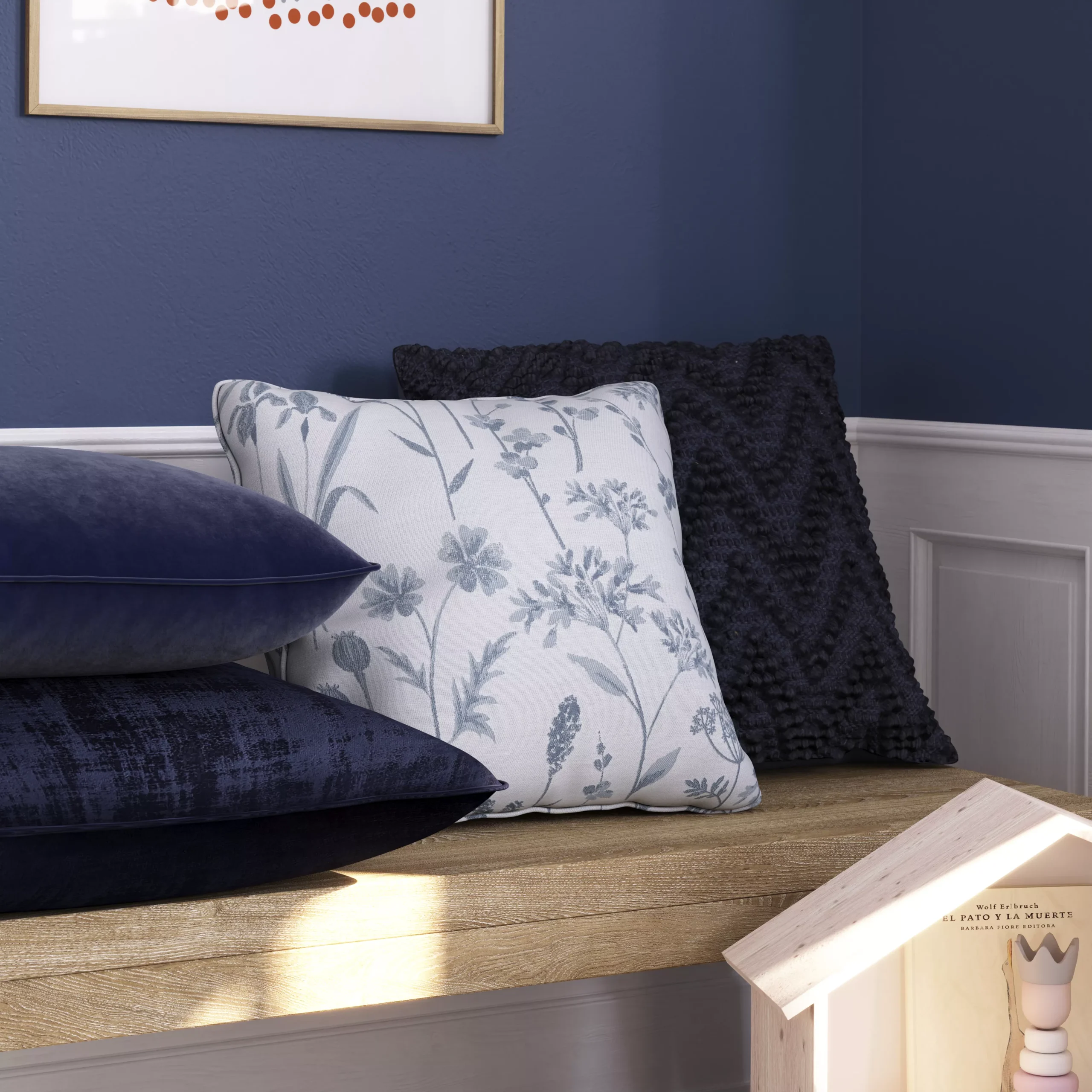 GoodHome Ruvor Blue Plain Indoor Cushion (L)55cm X (W)55cm - Image 2