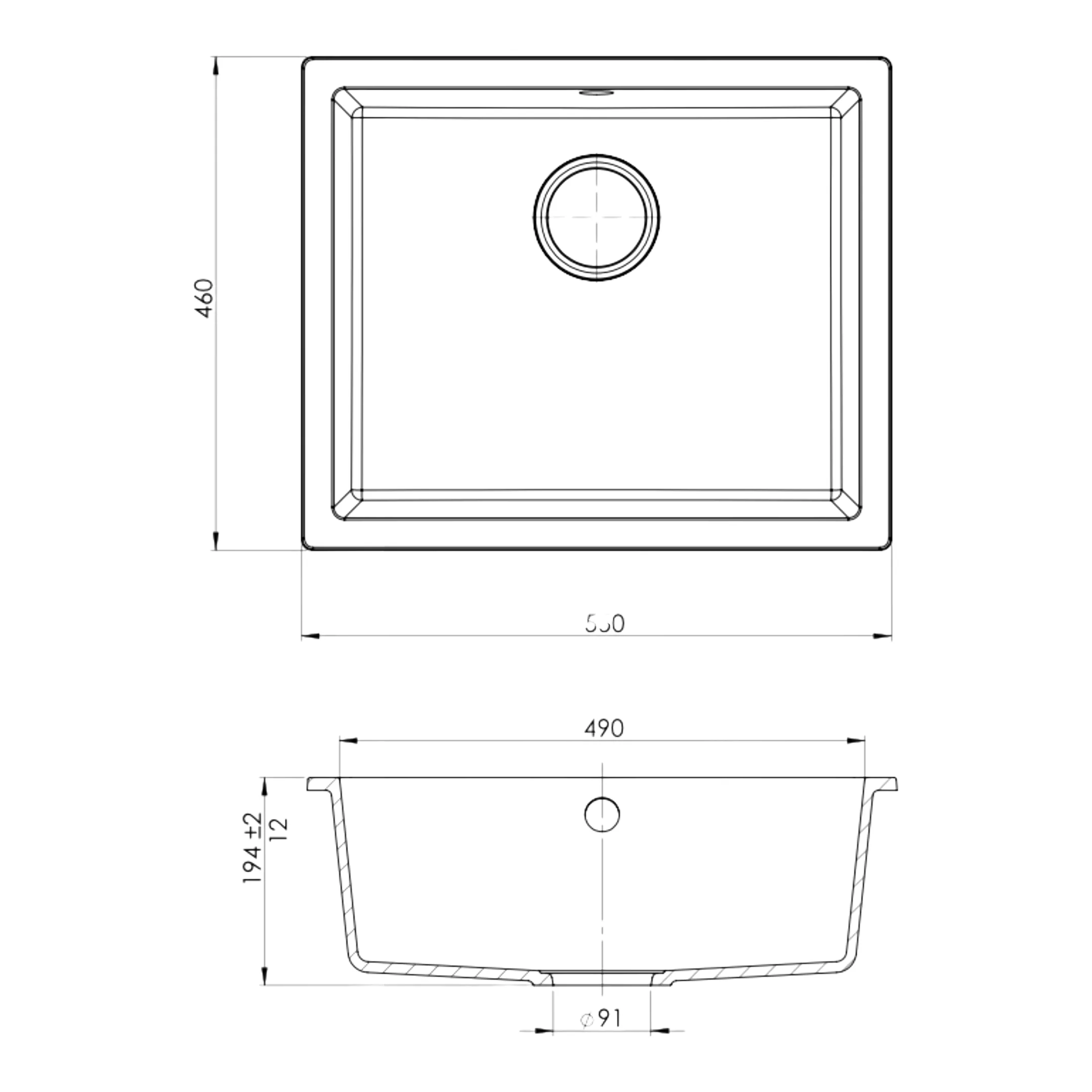 GoodHome Sorrel Black Composite Quartz 1 Bowl Kitchen Sink (W)550mm X (L)460mm - Image 5