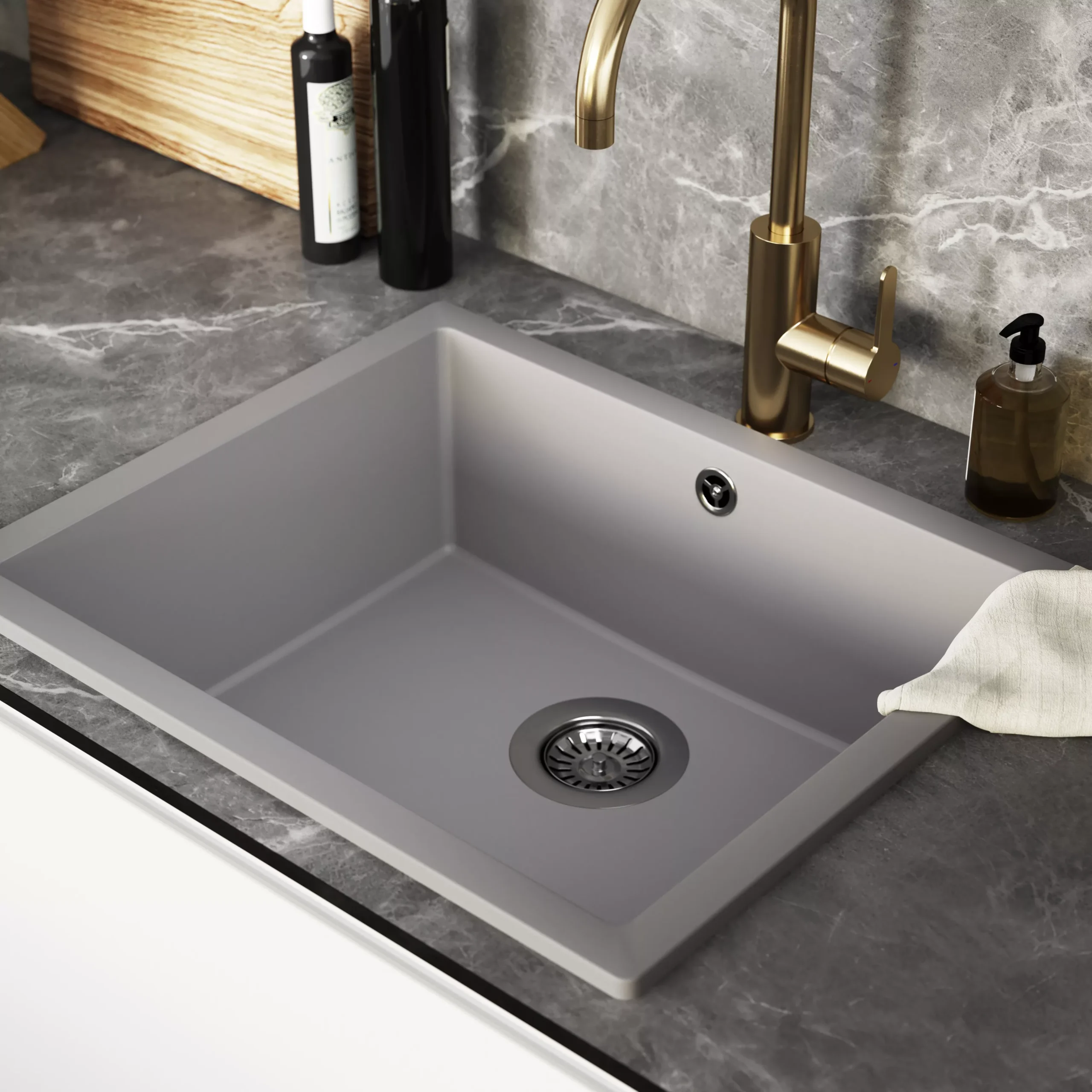GoodHome Sorrel Grey Composite Quartz 1 Bowl Kitchen Sink (W)550mm X (L)460mm - Image 5