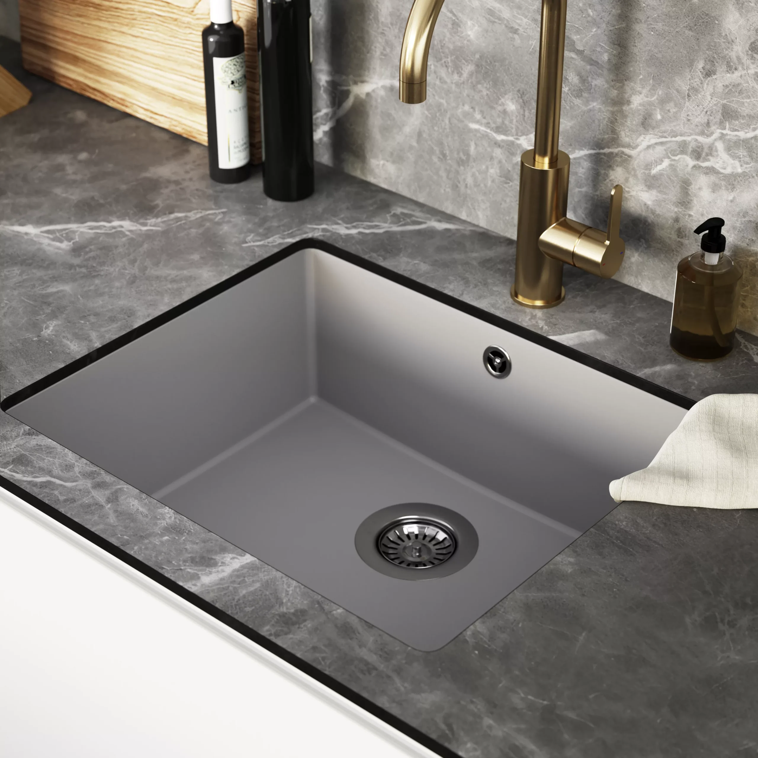 GoodHome Sorrel Grey Composite Quartz 1 Bowl Kitchen Sink (W)550mm X (L)460mm - Image 6