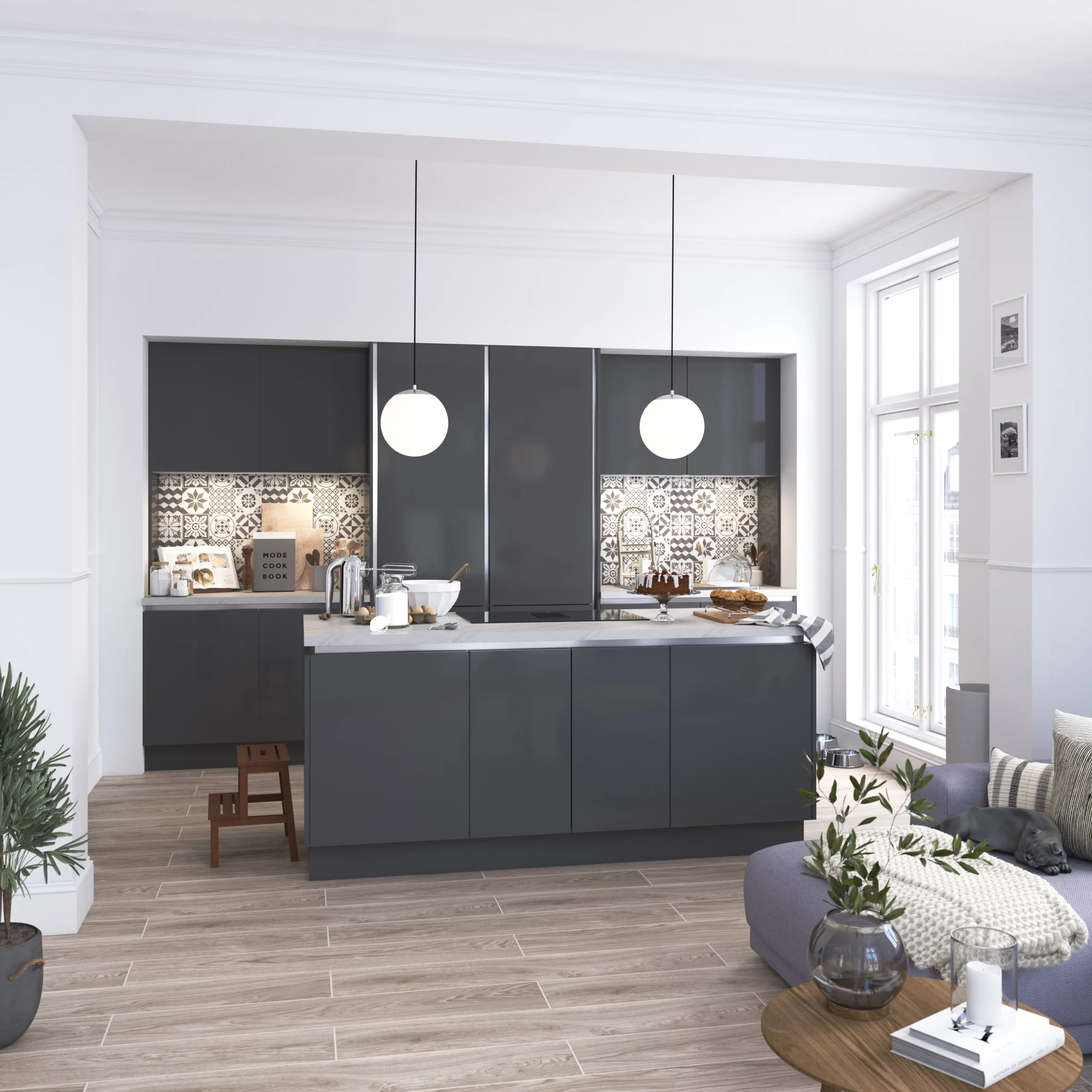 GoodHome Stevia & Garcinia Gloss Anthracite Slab Standard End Panel (H)720mm (W)570mm - Image 4