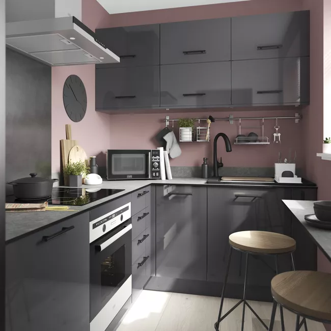 GoodHome Stevia Gloss Anthracite Slab Base Kitchen Cabinet (W)800mm (H)720mm - Image 4