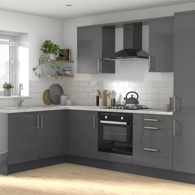 GoodHome Stevia Gloss Anthracite Slab Wall Kitchen Cabinet (W)1000mm (H)720mm - Image 5
