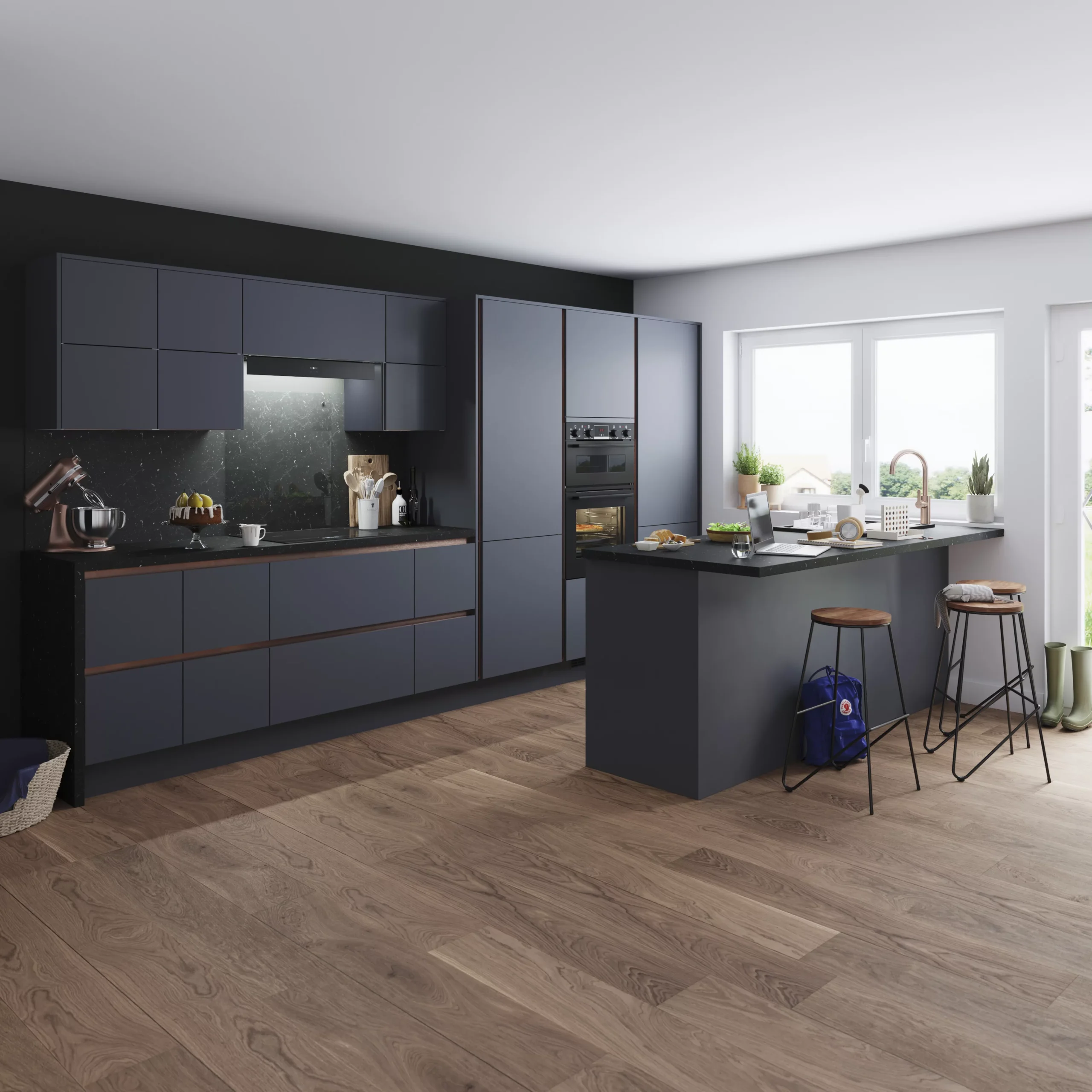 GoodHome Stevia Matt Blue Slab Highline Cabinet Door (W)400mm (H)715mm (T)18mm - Image 3
