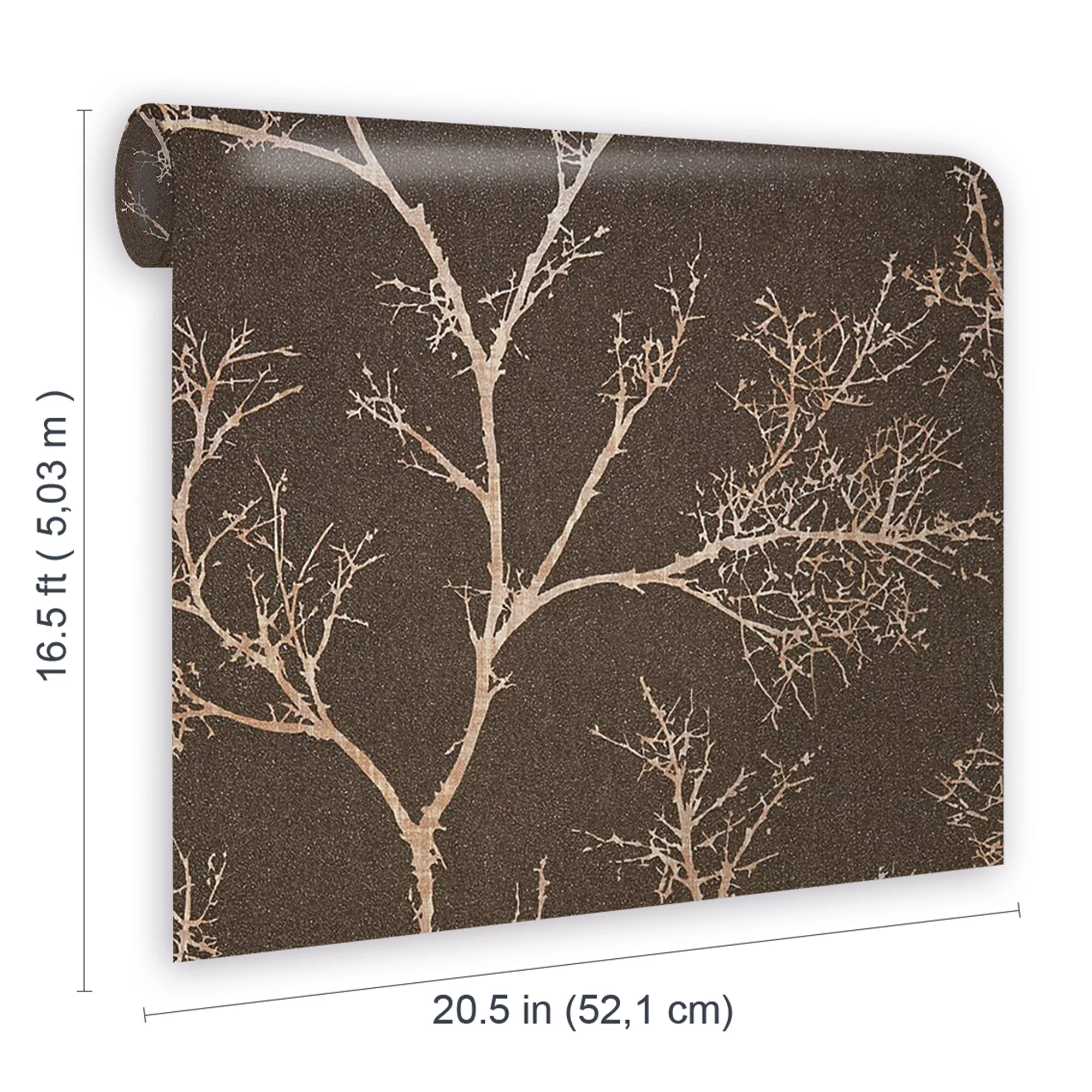 GoodHome Sudeley Brown Icy Tree Metallic Effect Textured Wallpaper - Image 6