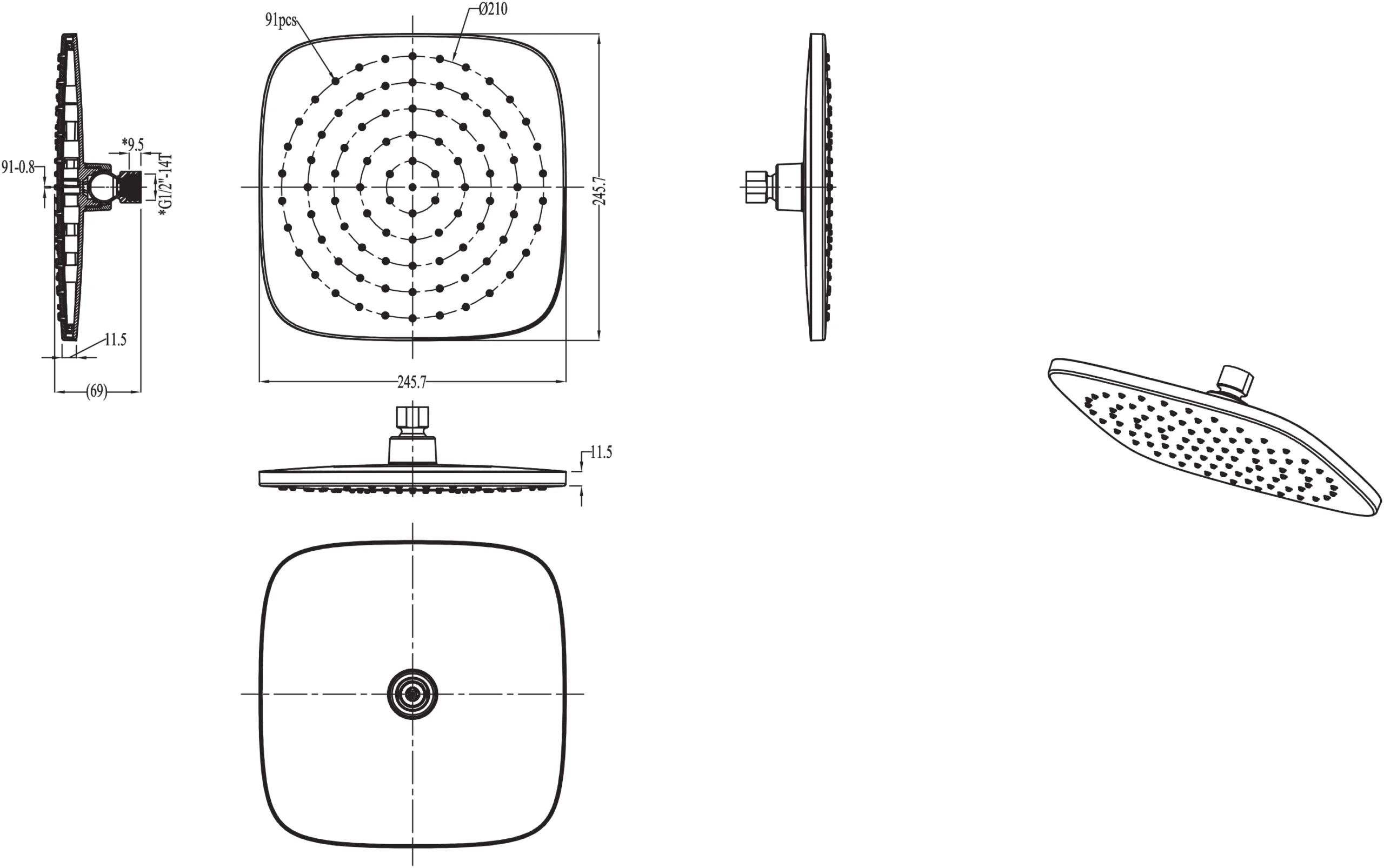 GoodHome Teesta Overhead Single-spray Pattern Shower Head - Image 5