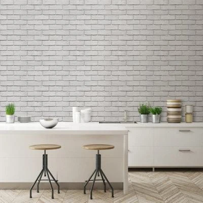GoodHome Thedden Off White Brick Effect Textured Wallpaper - Image 4