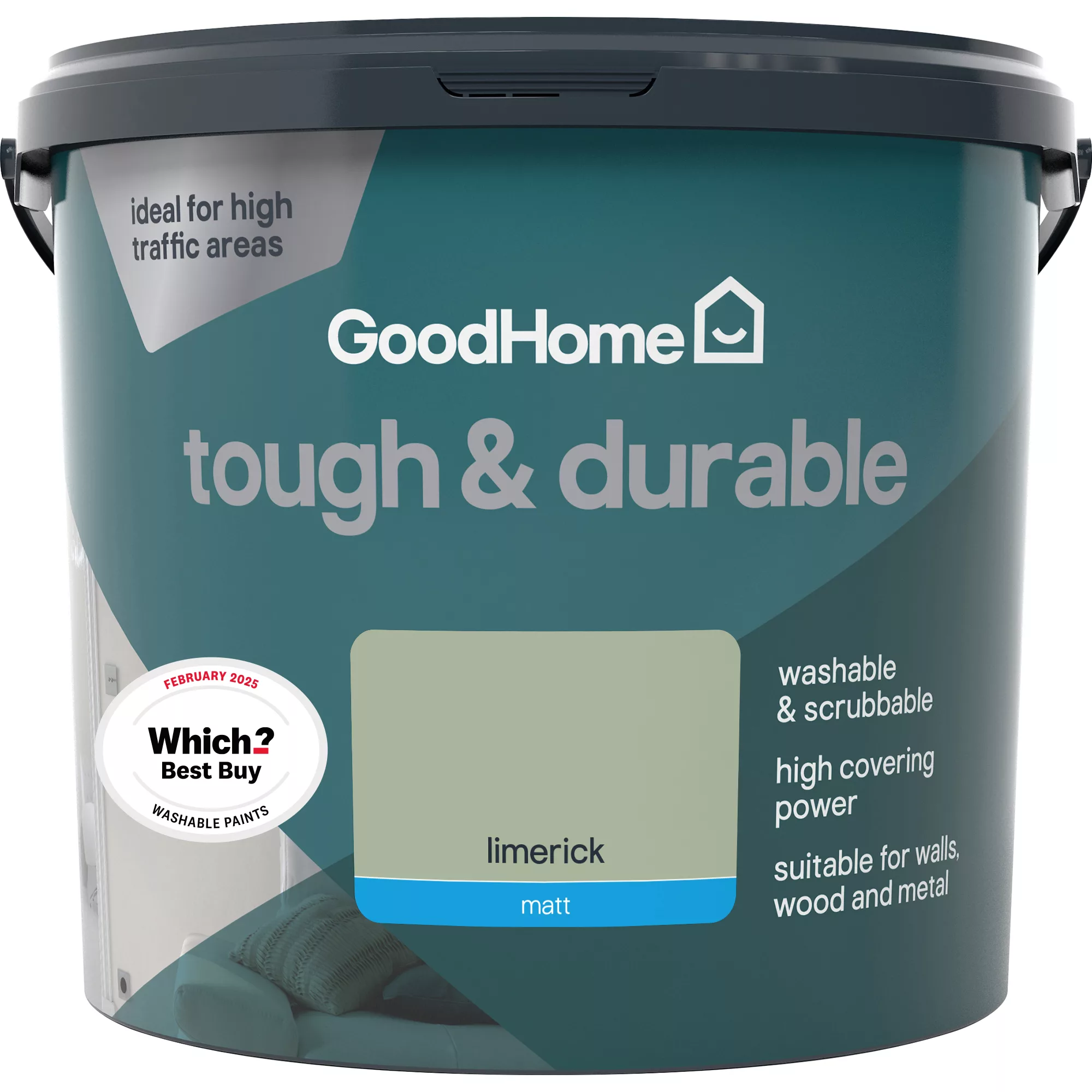GoodHome Tough & Durable Limerick Matt Emulsion Paint, 5L - Image 2