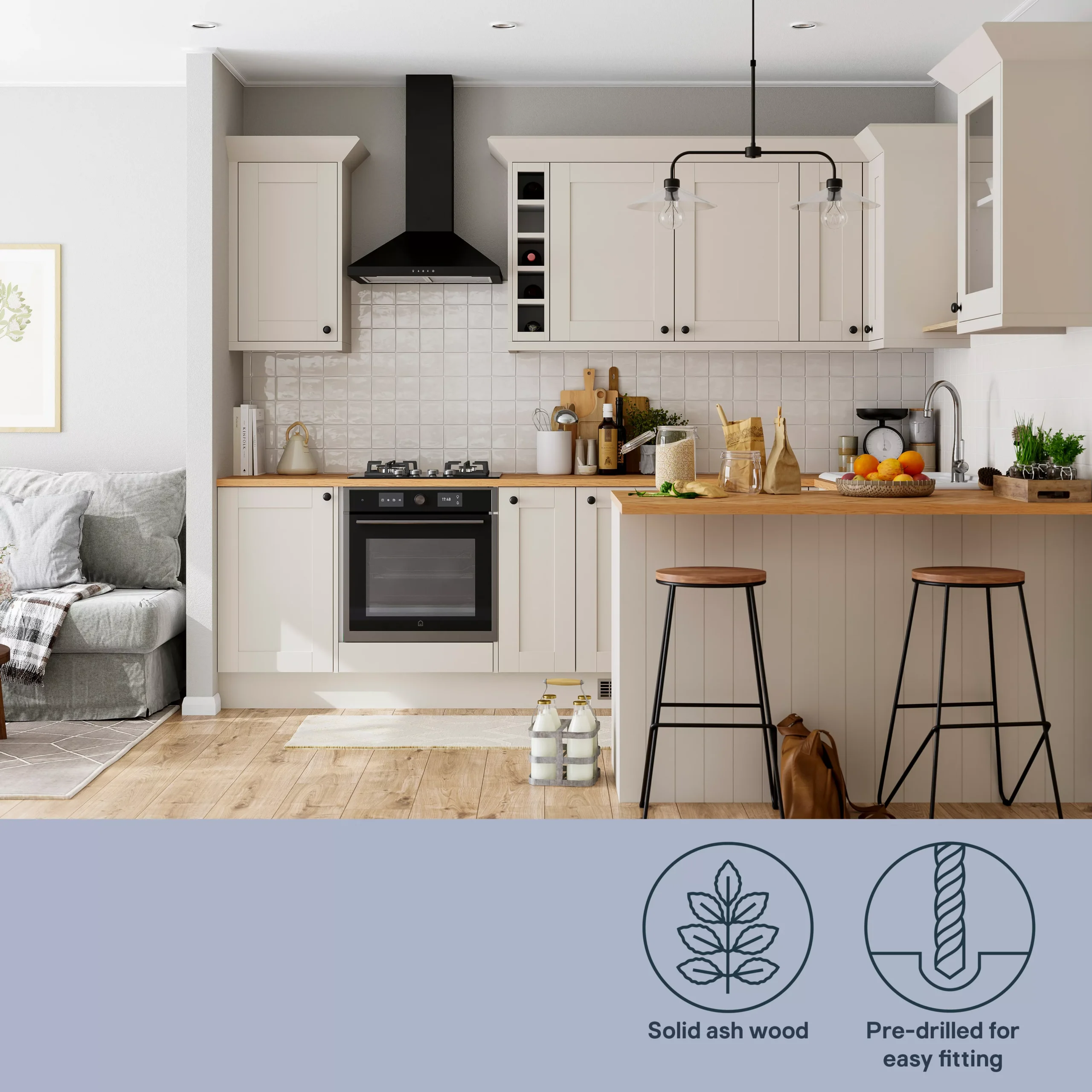 GoodHome Verbena Matt Cashmere Painted Natural Ash Shaker Tall End Panel (H)2190mm (W)570mm, Pair - Image 10